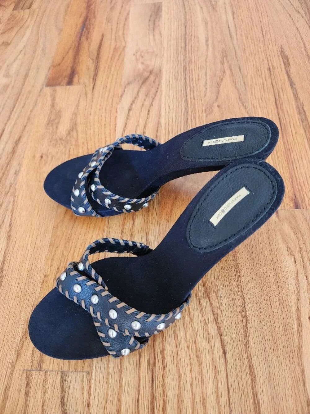 NWOT Max Studio Studded Leather Heeled Mules Sandals - Size 7